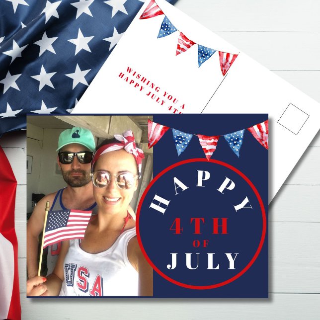 4. Juli Foto Red White Blue Bunting Postkarte (Von Creator hochgeladen)