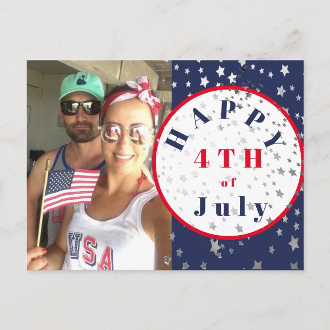 4. Juli Foto Red White Blue Stars Postkarte (Vorderseite)