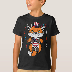 4. Juli Fox American Flag Herz Patriotische Kinder T-Shirt