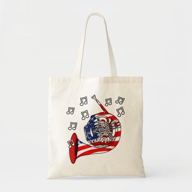 4. Juli Französisch Horn American Flag Brass Music Tragetasche (Vorne)