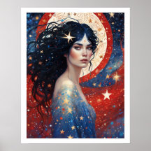 4. Juli Frau in Rotem Feuerwerk Art Deco