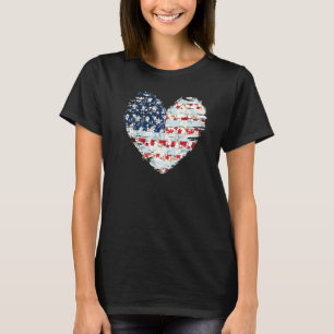 4. Juli für Frauen amerikanische Flagge Blumenherz T-Shirt