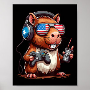 4. Juli Gamer Capybara – Lustige Patriotische Anim Poster