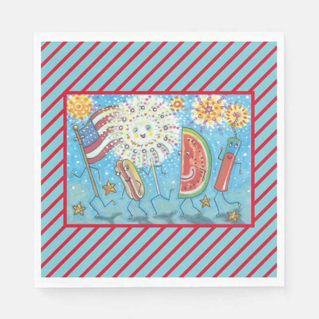 4. JULI GANG, URLAUB PARADE PAPIER NAPKINS SERVIETTE (Vorderseite)