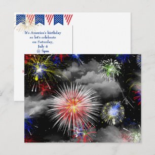 4. Juli Geburtstag Feuerwerk Party Postkarte
