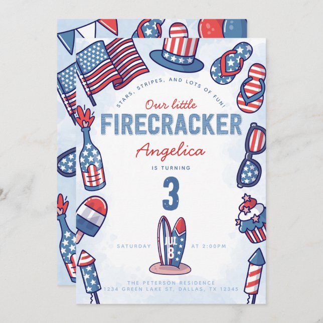 4. Juli Geburtstagsparty Einladung (Vorne/Hinten)