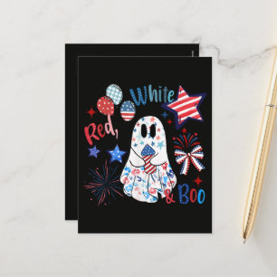 4. Juli Geist Rot Weiß Boo Patriotisches Halloween Feiertagspostkarte