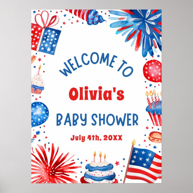 4. Juli Gender Neutral Baby Dusche Willkommen Poster (Vorne)