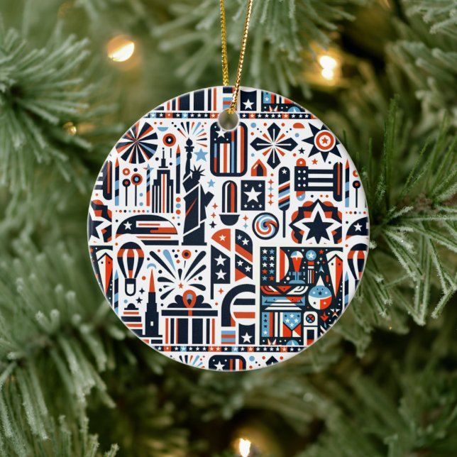 4. Juli Generatives Muster Keramik Ornament (Baum)