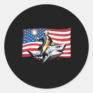 4. Juli George Washington Riding Shark America Runder Aufkleber