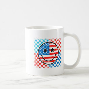 4. Juli gerutetes Lächelgesicht Rot Weiß Blau USA Kaffeetasse