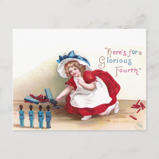 4. Juli Girl and Toy Soldiers Postkarte (Vorderseite)