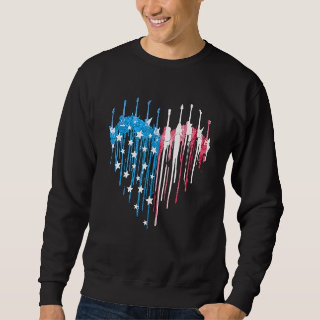 4. Juli Gitarre Heart American Flag Sweatshirt (Vorderseite)