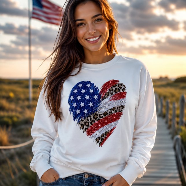 4. Juli Glitter-Herz-Leopard-USA-Flagge Sweatshirt (Von Creator hochgeladen)