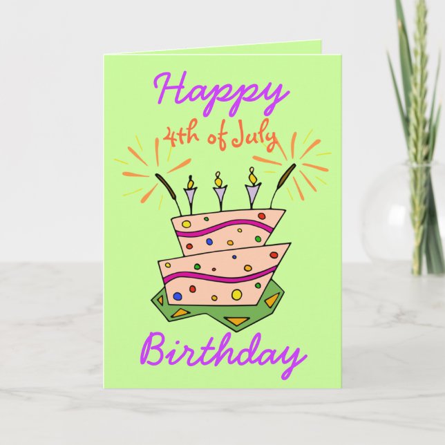 4. JULI GLÜCKLICH GEBURTSTAG Feuerwerk Cake Candle Karte (Vorderseite)