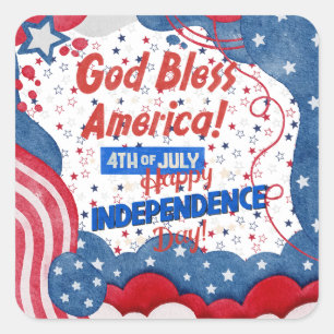 4. Juli, Gott segne Amerika Quadratischer Aufkleber