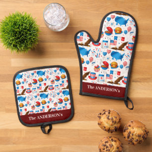 4. Juli GRILLEN American Flag Pattern Ofenhandschuh & Topflappen-Set