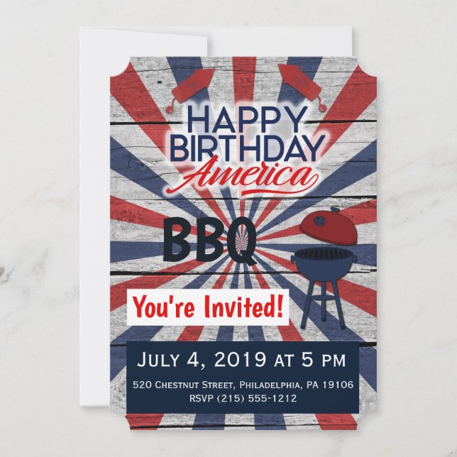 4. Juli GRILLEN Happy Birthday America Einladung (Vorderseite)