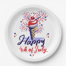 4. Juli GRILLEN Ice Creme Kone Feuerwerk Pappteller