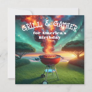 4. Juli GRILLEN Party mit Grill und Feuerwerk Einladung