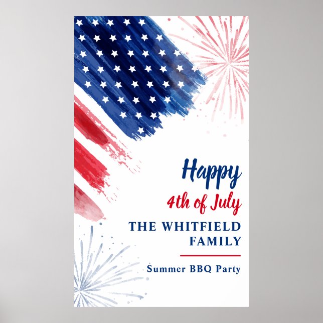 4. Juli GRILLEN Party Red White Blue Custom Poster (Vorne)