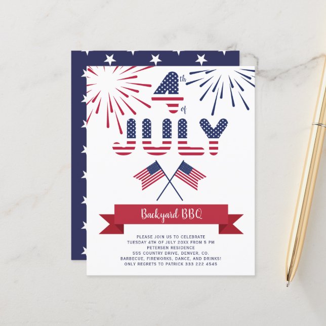 4. Juli Grillen patriotische Party Einladung (Vorderseite/Rückseite Beispiel)