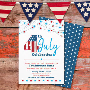 4. Juli GRILLEN Stars Stripes Red White Blue Flag Einladung