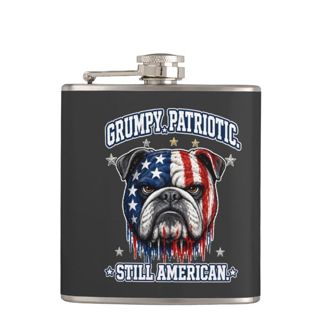 4. Juli Grumpy Patriotischer Bulldogge Flaschen Flachmann (Vorderseite)