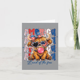 4. Juli Highland Cow USA-Flagge Sungles Mädchen Karte