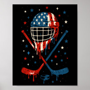 4. Juli Hockey Eiscreme Tropfen Helm Sticks Wir Poster