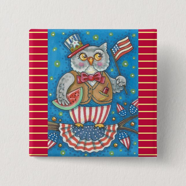 4. JULI HOOT OWL, BIRD BUTTON Square (Vorderseite)