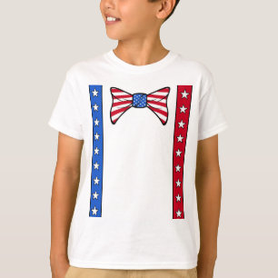 4. Juli Hosenträger und Fliege Amerikanische Flagg T-Shirt