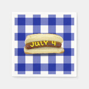 4. Juli Hot Dog auf Buffalo Kariert Napkins Serviette