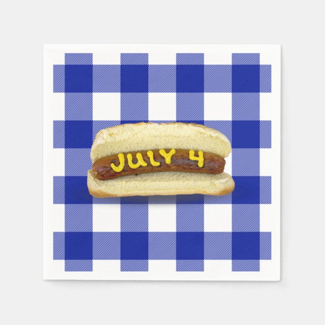 4. Juli Hot Dog auf Buffalo Kariert Napkins Serviette (Vorderseite)