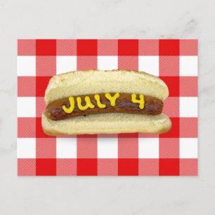 4. Juli Hot Dog auf Buffalo Kariert Postkarte