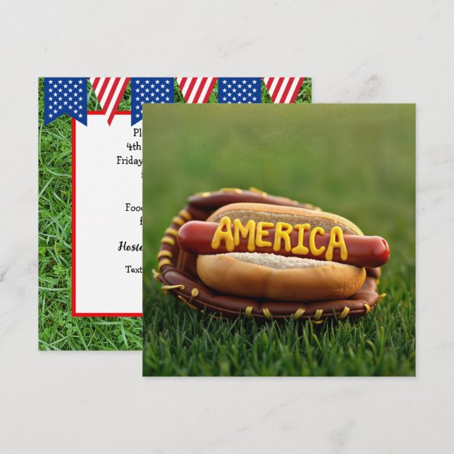 4. Juli Hot Dog im Baseball Handschuh Einladung (Vorne/Hinten)