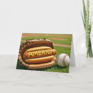 4. Juli Hot Dog im Baseball Handschuh Karte