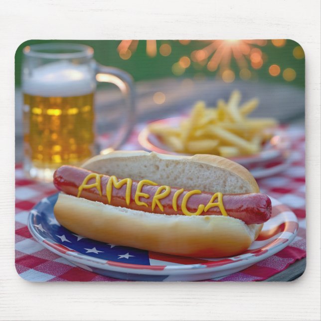4. Juli Hot Dog mit Bier Mousepad (Vorne)