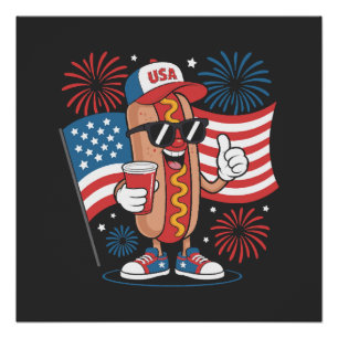 4. Juli Hotdog Amerikanische Flagge Patriotische F Poster