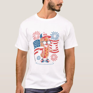 4. Juli Hotdog Amerikanische Flagge Patriotische F T-Shirt