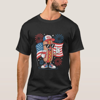 4. Juli Hotdog Amerikanische Flagge Patriotische F T-Shirt