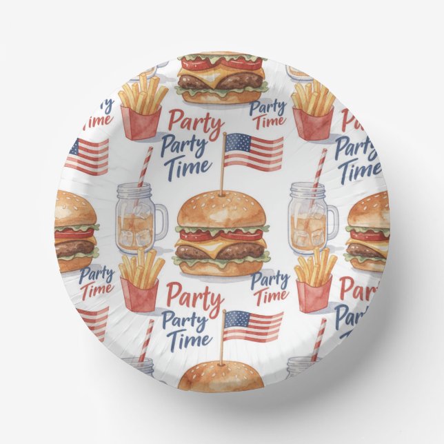 4. Juli Hotdog BBQ-Party Pappteller (Vorderseite)