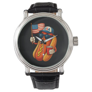 4. Juli Hotdog Funny Patriotic USA Flag Armbanduhr