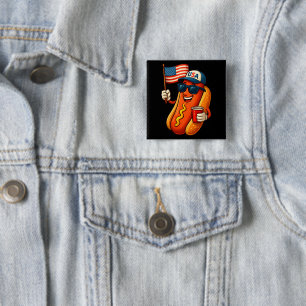 4. Juli Hotdog Funny Patriotic USA Flag Button