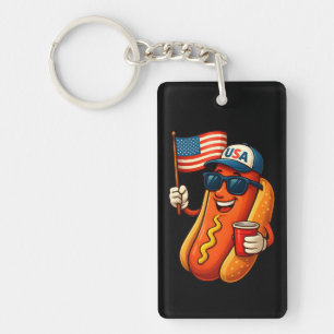4. Juli Hotdog Funny Patriotic USA Flag Schlüsselanhänger