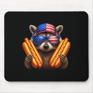 4. Juli Hotdog Funny Raccoon Patriotic Niedlich un Mousepad