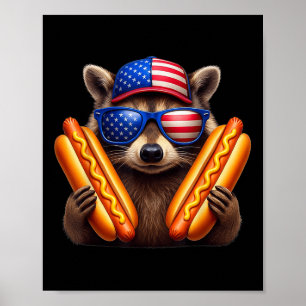 4. Juli Hotdog Funny Raccoon Patriotic Niedlich un Poster