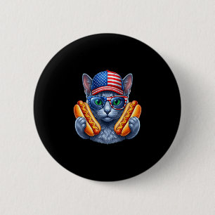 4. Juli Hotdog Russian Blue Katze lustig Button