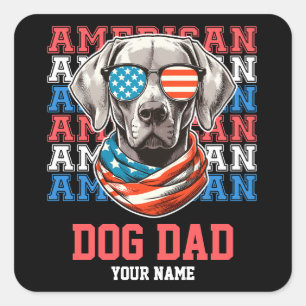 4. Juli Hund in Brille Hund Vater Personalisiert Quadratischer Aufkleber