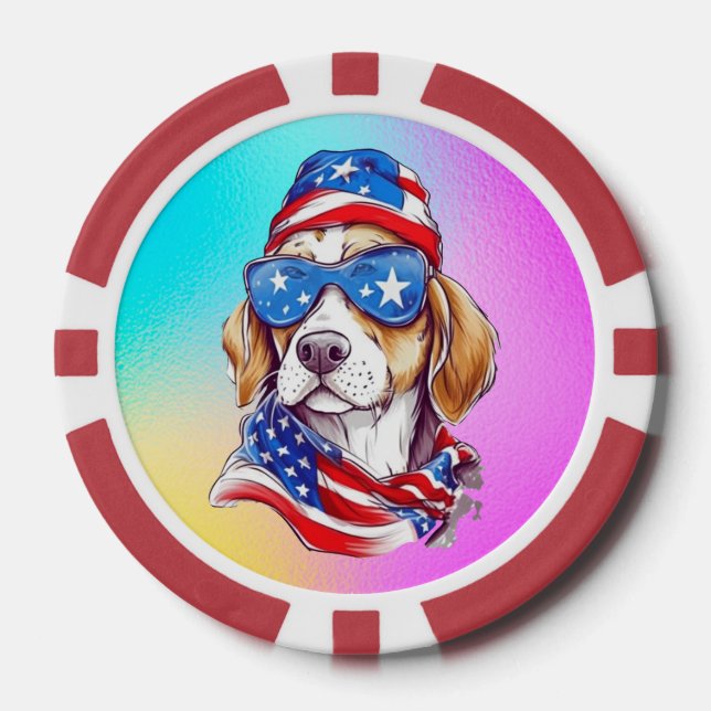 4. Juli Hund Sublimation-66361 Pokerchips (Vorderseite)